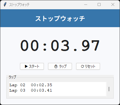 ストップウォッチ 起動時の画面